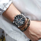 Montre Chronographe Homme à Quartz, Boîtier Large Bracelet Cuir