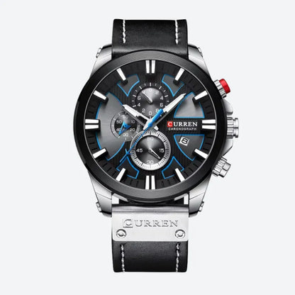 Montre Chronographe Homme à Quartz, Boîtier Large Bracelet Cuir