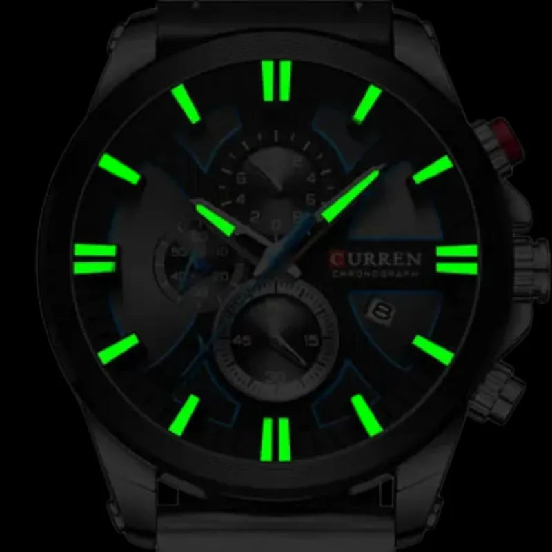 Montre Chronographe Homme à Quartz, Boîtier Large Bracelet Cuir