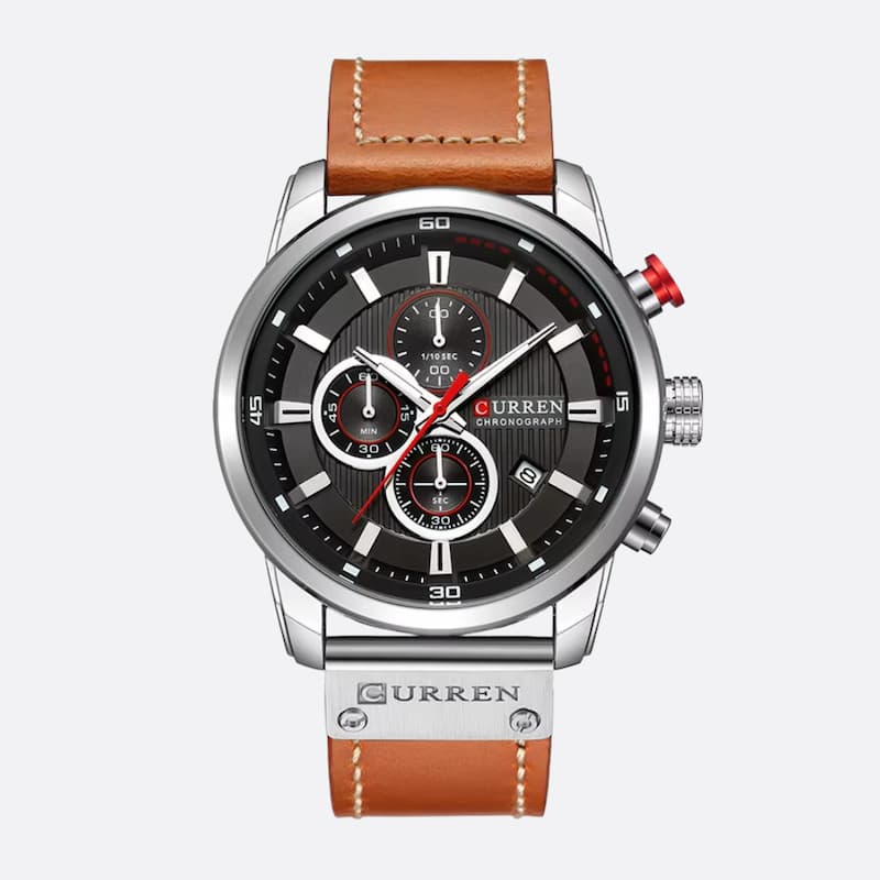 Montre Chronographe Homme Quartz Étanche avec Bracelet en Cuir