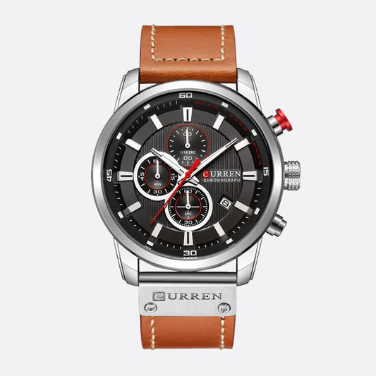 Montre Chronographe Homme Quartz Étanche avec Bracelet en Cuir