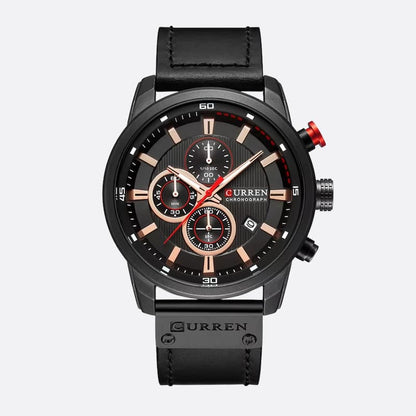 Montre Chronographe Homme Quartz Étanche avec Bracelet en Cuir