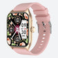 Montre Connectée Femme Rose à Grand Écran Doré sur fond gris