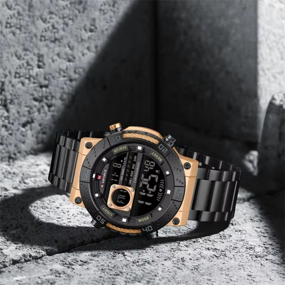 Montre Digitale Homme Ronde Acier, Multifonction Image