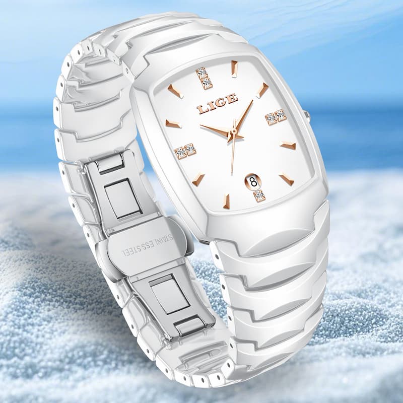 Montre Femme Blanche Élégante Acier Inoxydable Quartz Image
