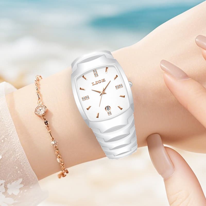 Montre Femme Blanche Élégante Acier Inoxydable Quartz Image