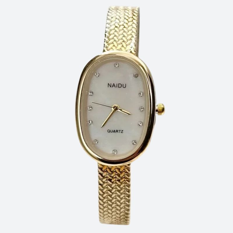 Montre Femme Ovale Dorée Acier Inoxydable Mini