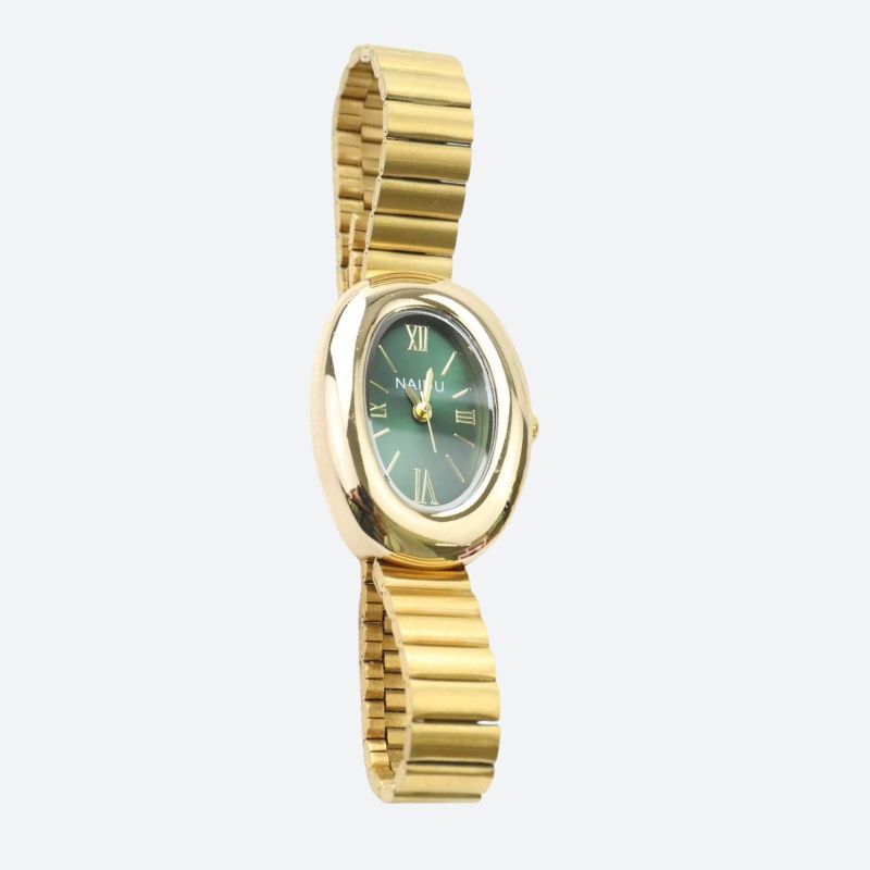 Montre Femme Ovale Dorée Bracelet Alliage Petit Cadran Quartz

