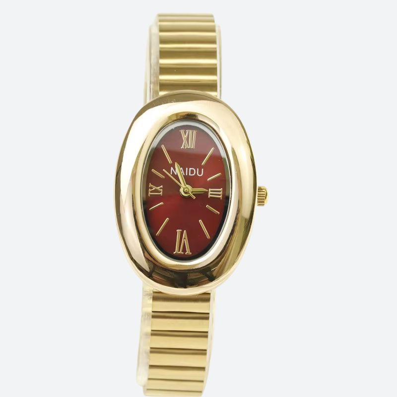 Montre Femme Ovale Dorée Bracelet Alliage Petit Cadran Quartz
