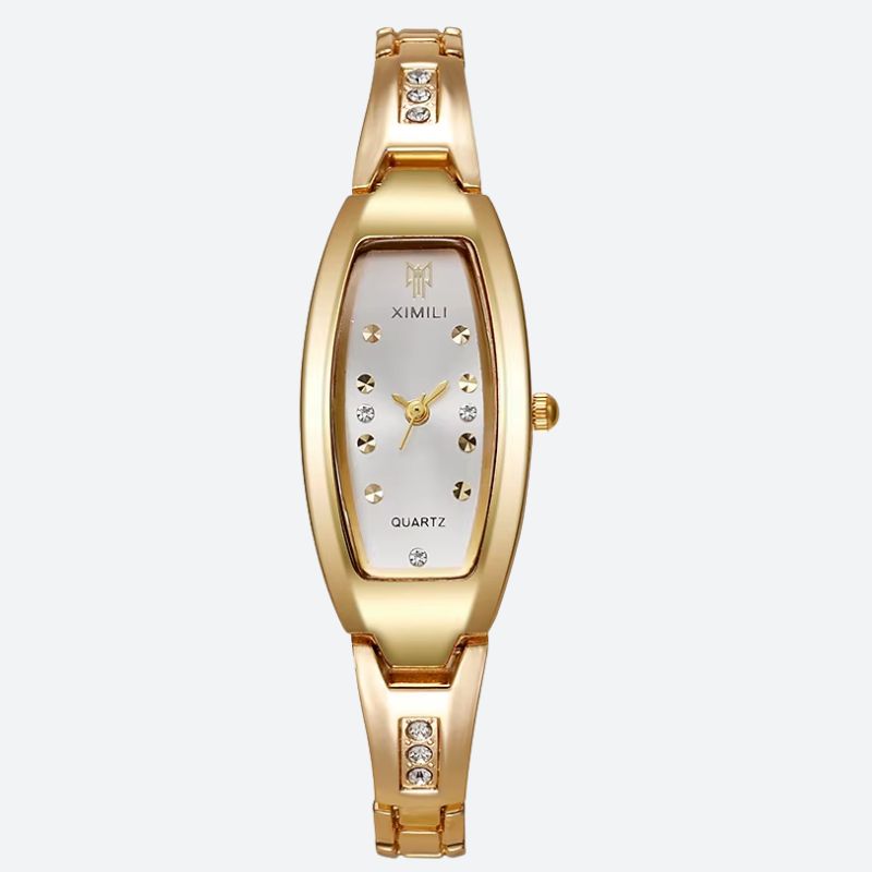 Montre Femme Tonneau Doré Acier Inoxydable Strass