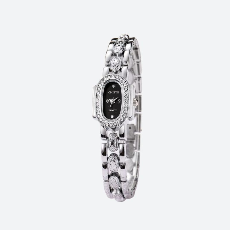Montre Femme Élégante Quartz Cadran Ovale Sertie de Strass et Cristaux