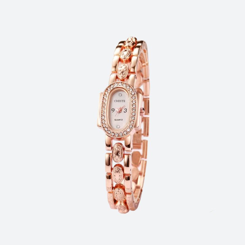 Montre Femme Élégante Quartz Cadran Ovale Sertie de Strass et Cristaux