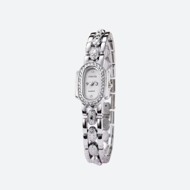 Montre Femme Élégante Quartz Cadran Ovale Sertie de Strass et Cristaux