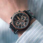 Montre Homme Chronographe en Bois et Acier, Mouvement Quartz Multifonction