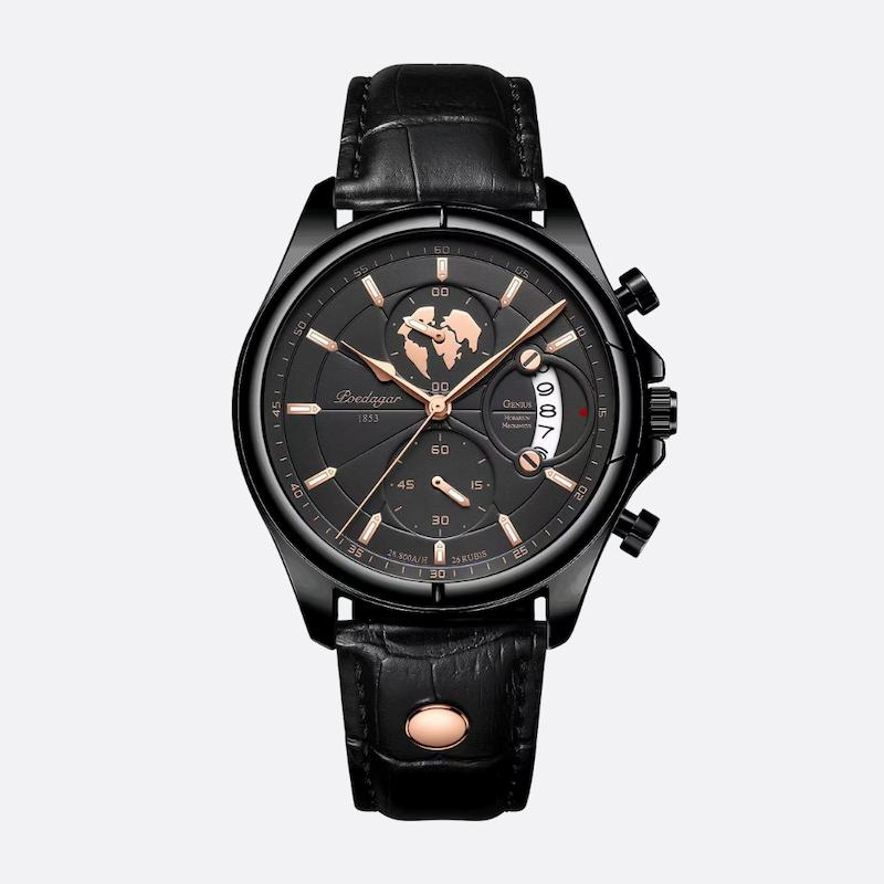 Montre Homme Quartz Ronde, Cuir Gris Date Lumineuse