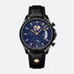 Montre Homme Quartz Ronde, Cuir Gris Date Lumineuse