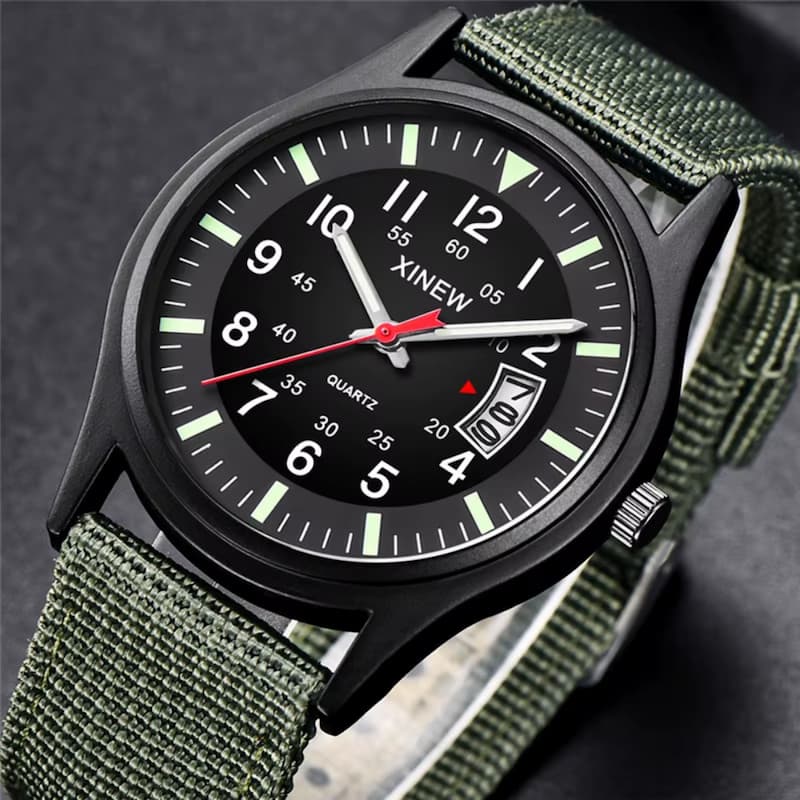 Montre Homme Vintage Militaire Quartz Bracelet Nylon 41mm