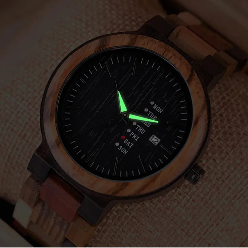 Montre Homme en Bois Naturel, Cadran Multifonction