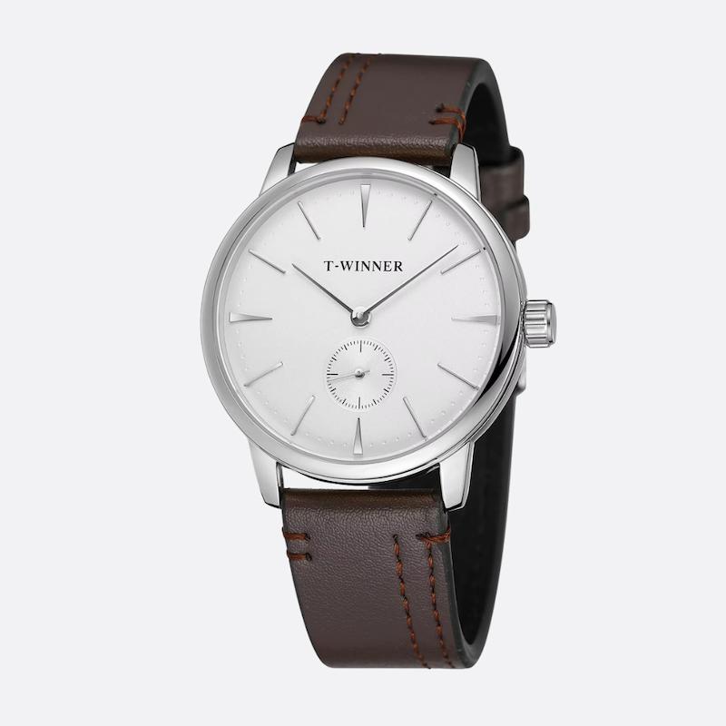 Montre Mécanique Homme Bracelet Cuir, Remontage Manuel