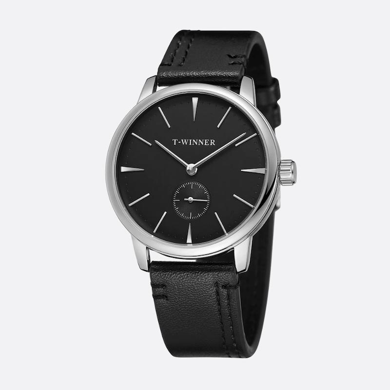 Montre Mécanique Homme Bracelet Cuir, Remontage Manuel