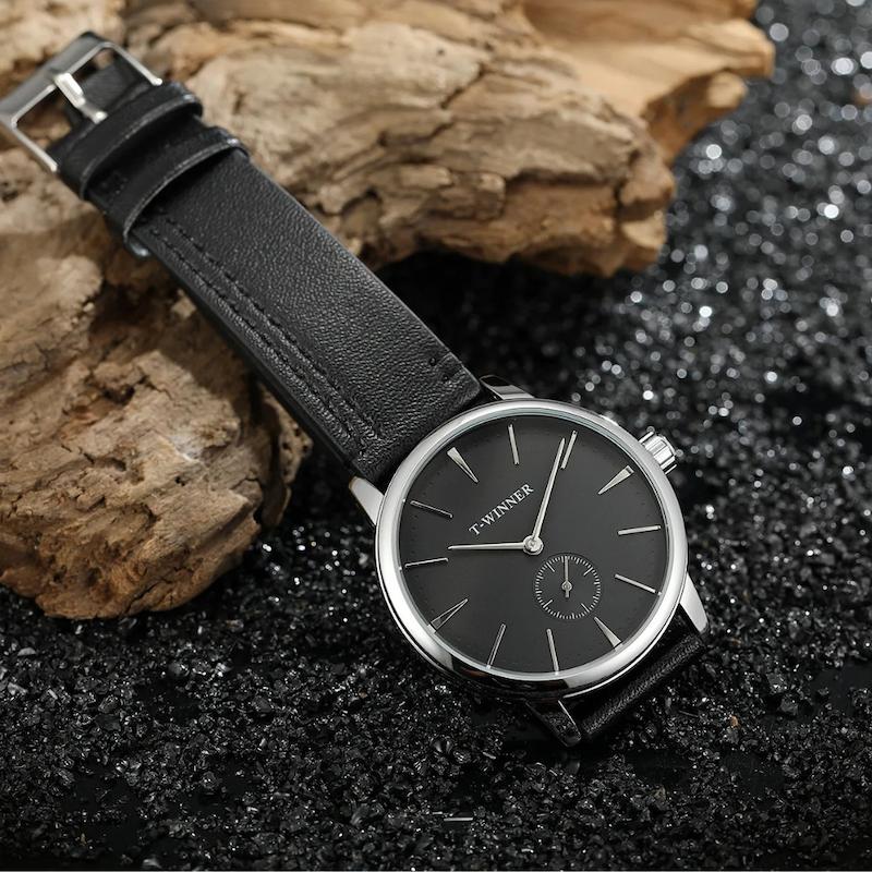 Montre Mécanique Homme Bracelet Cuir, Remontage Manuel