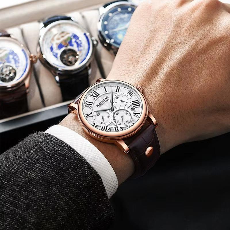 Montre Ronde Homme Chronographe Quartz Chiffres Romains