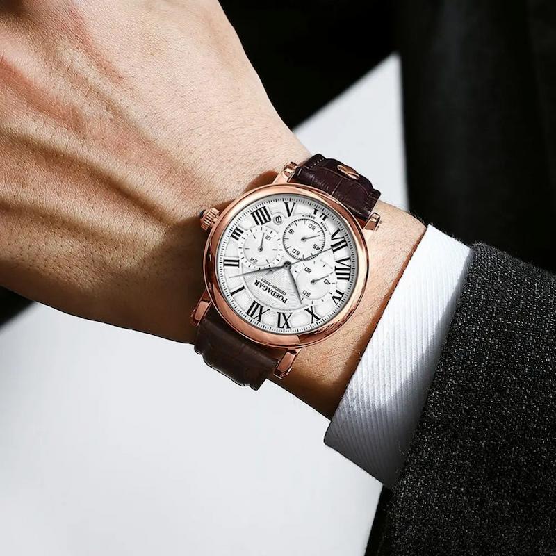 Montre Ronde Homme Chronographe Quartz Chiffres Romains