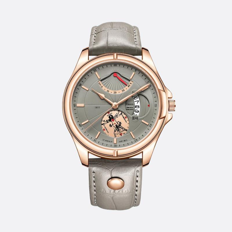 Montre Ronde Homme Cuir Quartz Date Élégante