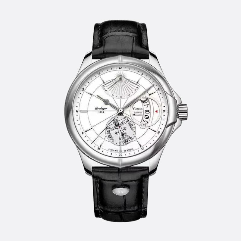 Montre Ronde Homme Cuir Quartz Date Élégante