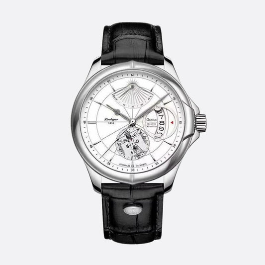 Montre Ronde Homme Cuir Quartz Date Élégante