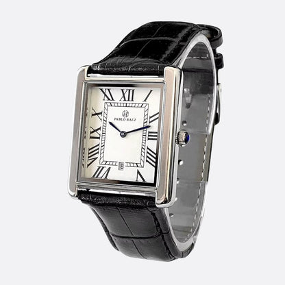 Montre Vintage Homme Carrée Ultra-Fine Quartz, avec Bracelet Cuir