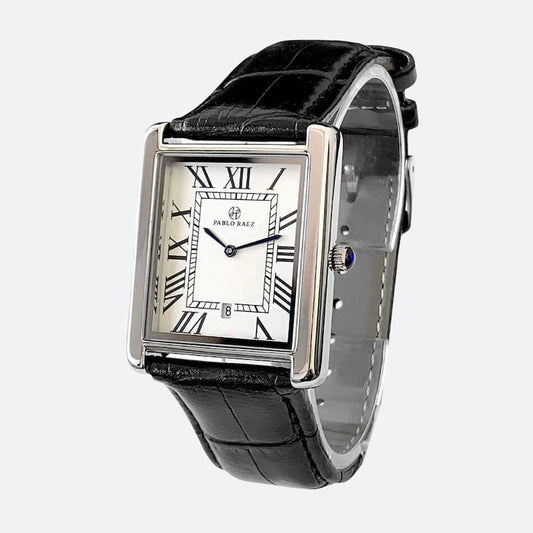 Montre Vintage Homme Carrée Ultra-Fine Quartz, avec Bracelet Cuir
