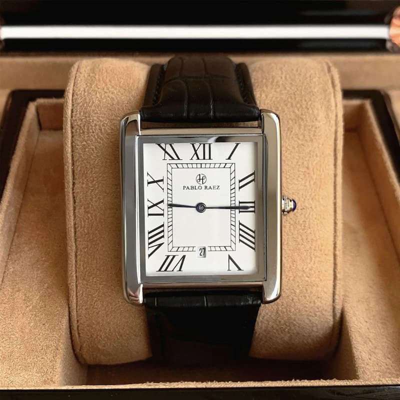Montre Vintage Homme Carrée Ultra-Fine Quartz, avec Bracelet Cuir Image