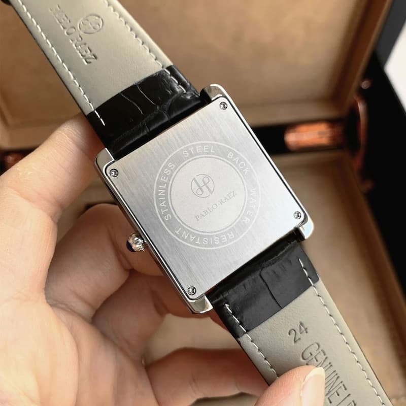 Montre Vintage Homme Carrée Ultra-Fine Quartz, avec Bracelet Cuir