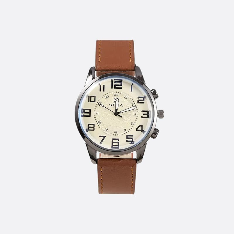 Montre Vintage Homme Quartz Classique avec Bracelet Cuir