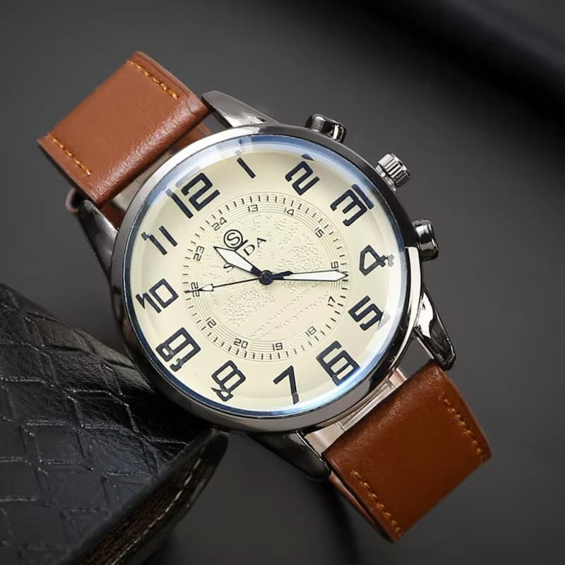 Montre Vintage Homme Quartz Classique avec Bracelet Cuir