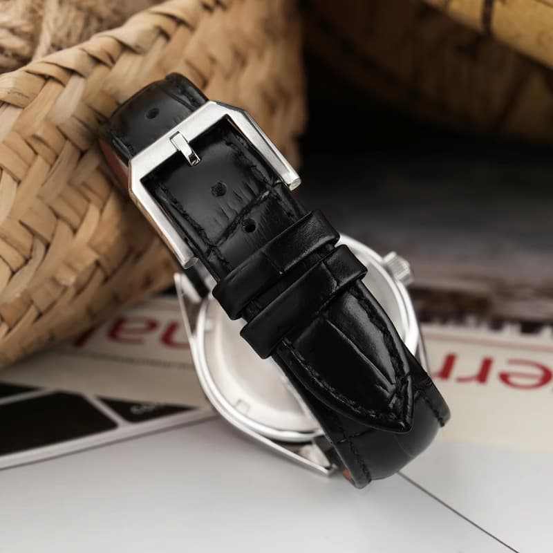Montre Vintage Homme Quartz Minimaliste avec Bracelet Cuir Noir