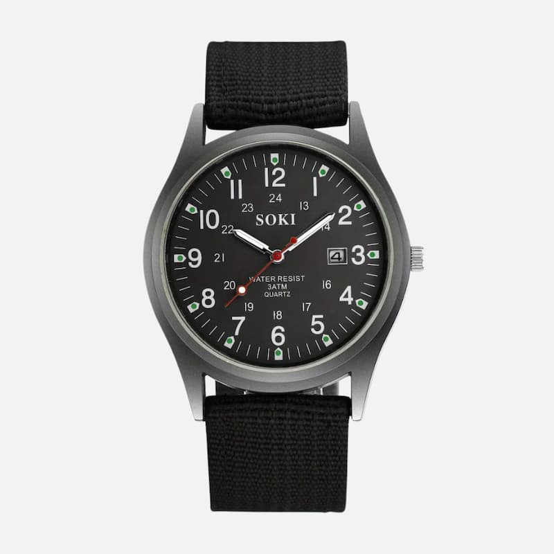 Montre Vintage Militaire Homme Quartz, Bracelet Nylon