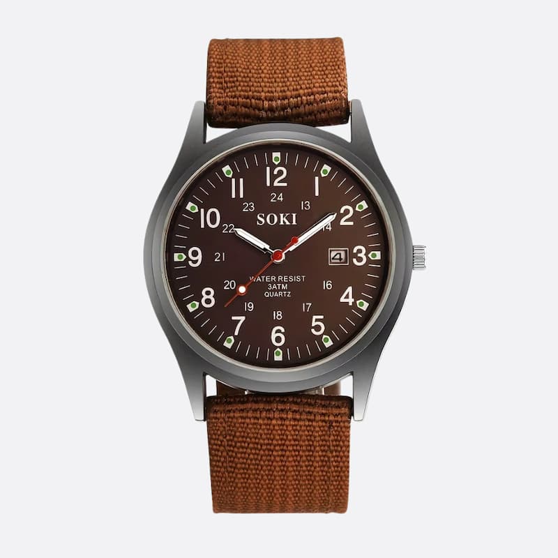 Montre Vintage Militaire Homme Quartz, Bracelet Nylon