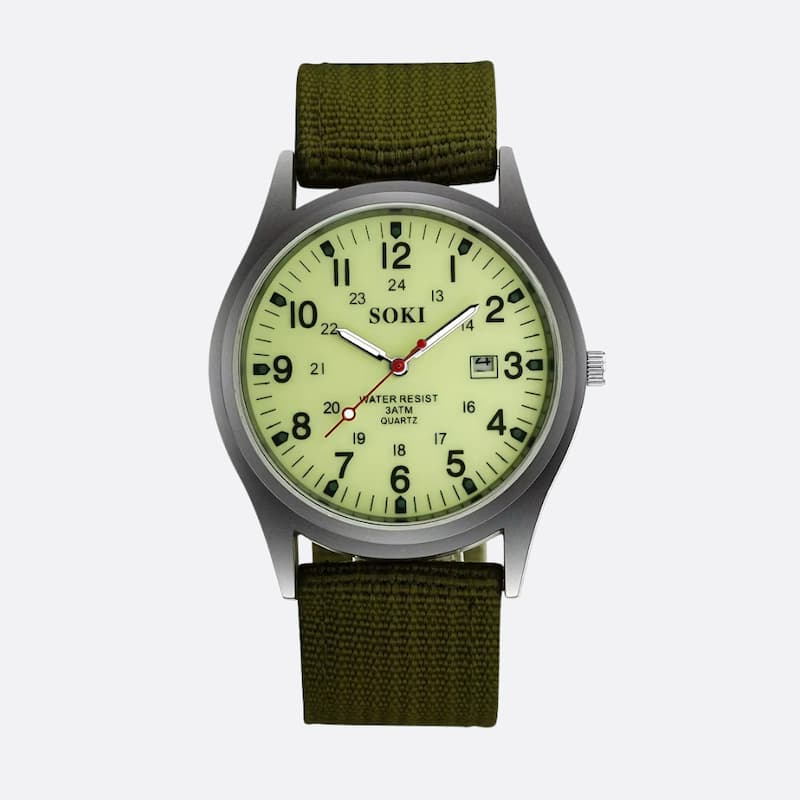 Montre Vintage Militaire Homme Quartz, Bracelet Nylon