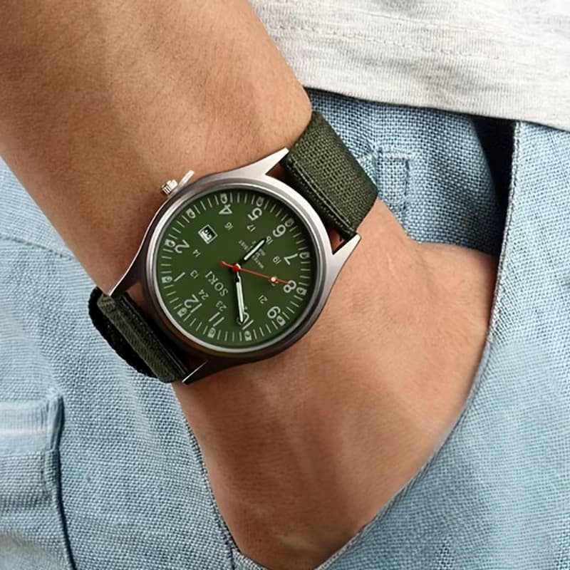 Montre Vintage Militaire Homme Quartz, Bracelet Nylon