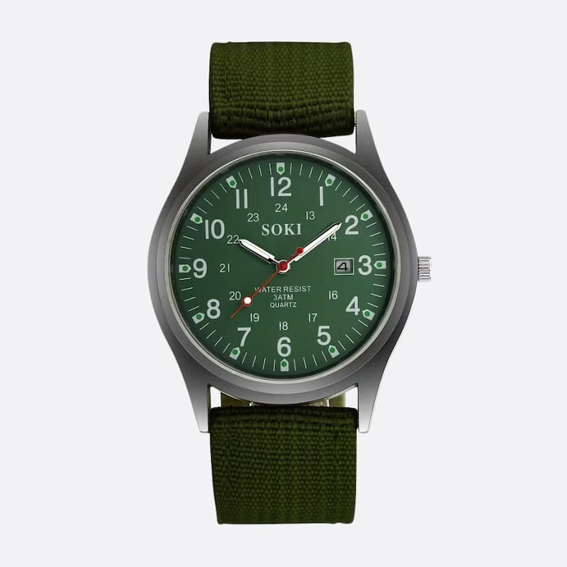 Montre Vintage Militaire Homme Quartz, Bracelet Nylon