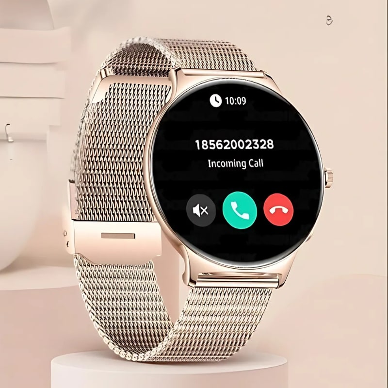 Montre Chronographe Femme Maille Rose et Écran AMOLED et la fonction d appel 