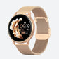 Montre Connectée Femme Maille Milanaise Couleur Or Rose sur fond gris