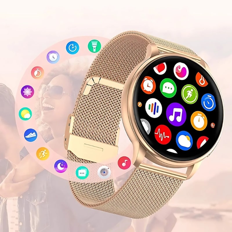 Montre Connectée Femme Maille Milanaise Couleur Or Rose  Image