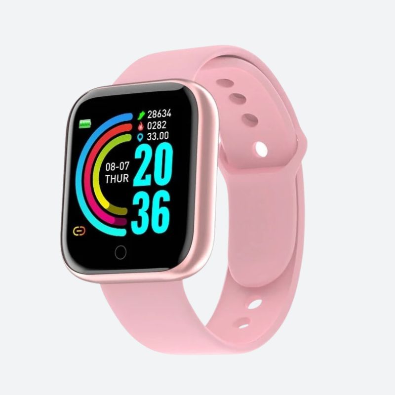 Montre connectée femme rose boîtier lisse 1,3” Bluetooth & suivi santé ose sur fond gris