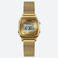 Montre Digitale Femme au Cadran Carré Métallisé couleur or sur fond gris
