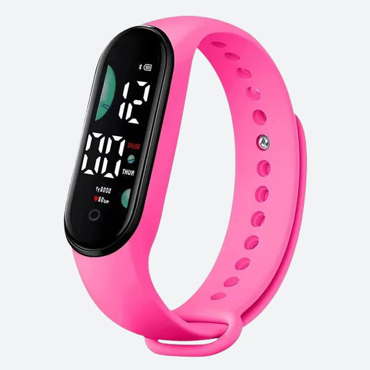 Montre Digitale Femme au Design Minimaliste et Couleur Vitaminée en rose sur fond gris