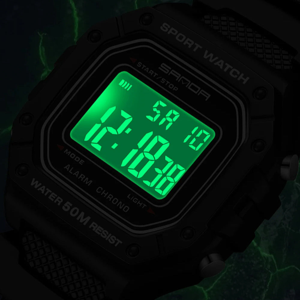 Montre digitale pour homme carrée sport, multifonction