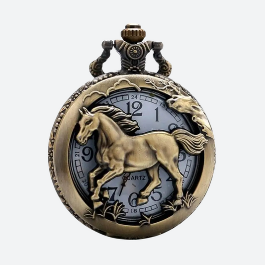 Montre à gousset Homme Quartz Gravée Cheval Antique